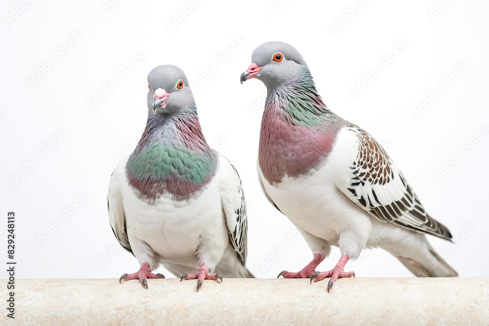Obraz premium Two Pigeons Perched on a Railing