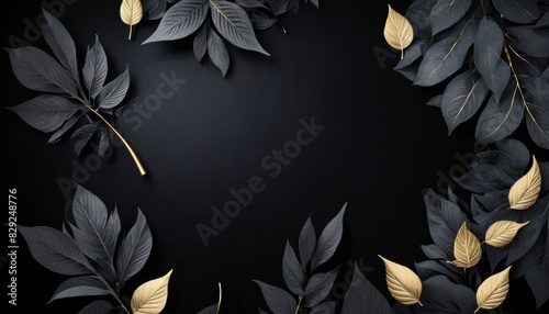 Embrace the subtle darkness of a black leaf background, offering a refined and understated backdrop that complements any design. photo