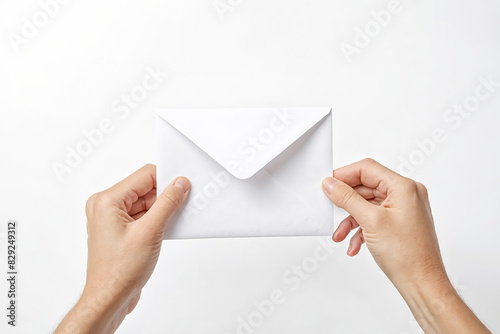 Hands Holding Blank White Envelope