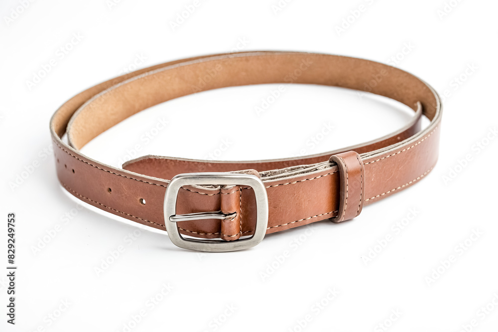 Brown leather belt with silver buckle Brown leather belt with silver buckle