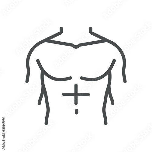 Male Torso Icon. Isolated Line Illustration of Human Male Torso, Representing Musculoskeletal System, Fitness, and Anatomy. Perfect for Medical, Healthcare, and Fitness Applications.