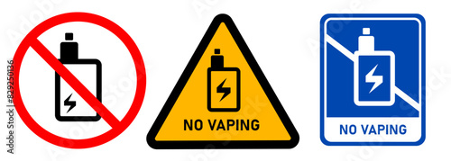 No vaping no vape restriction forbidden e-cigarette electric liquid cigarette prohibited label emblem sticker sign photo