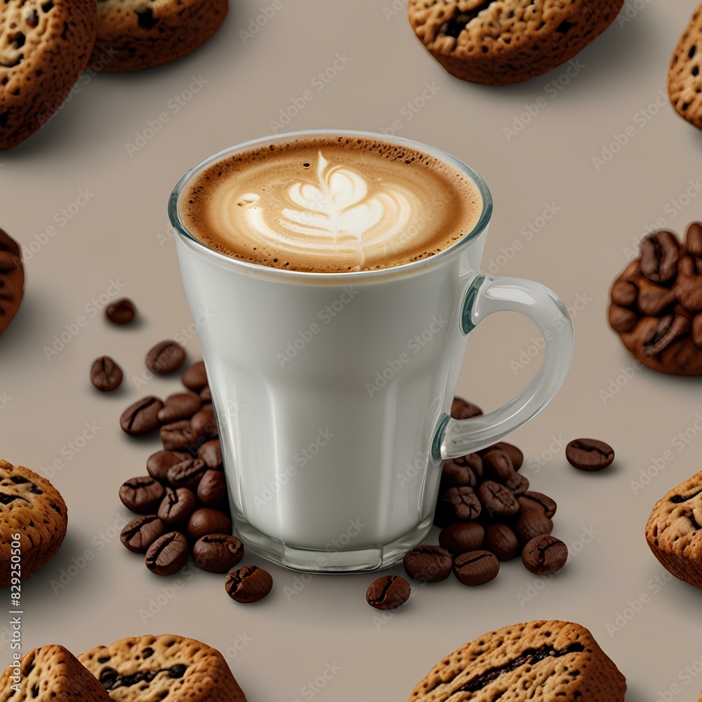 A glass of coffee on the table with lots of cakes A glass of coffee on the table with lots of cakes