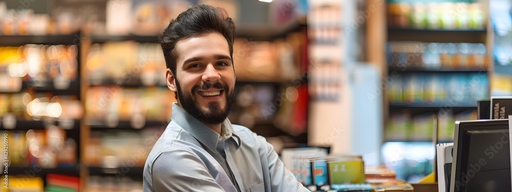 Confident Young Professional Assisting Customers in Retail Store Confident Young Professional Assisting Customers in Retail Store