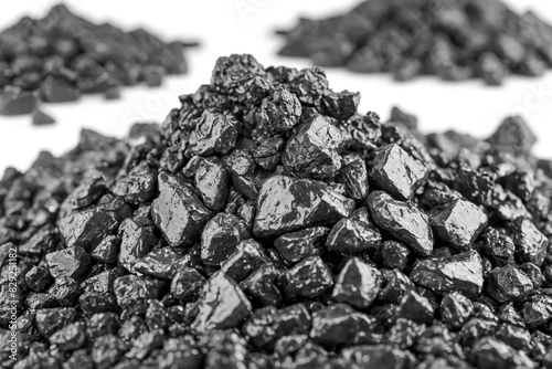 Black shiny stones pile on white background