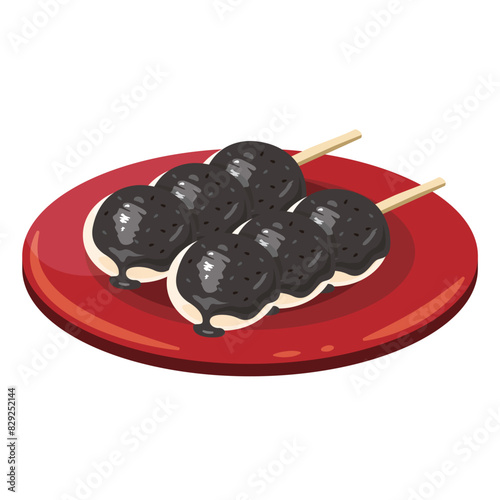 皿に盛られた黒胡麻あん団子