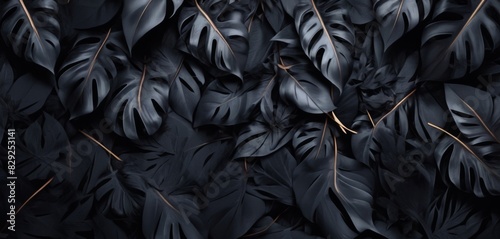 subtle botanical elegance of a black leaf background, offering a refined and understated backdrop that complements any design. photo