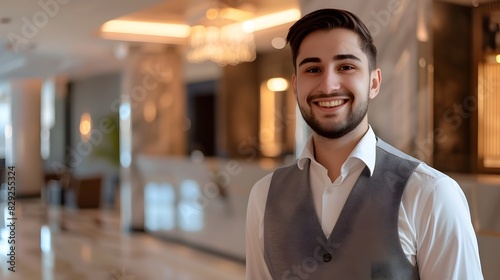 Friendly Young Concierge Welcoming Guests at Hotel Lobby