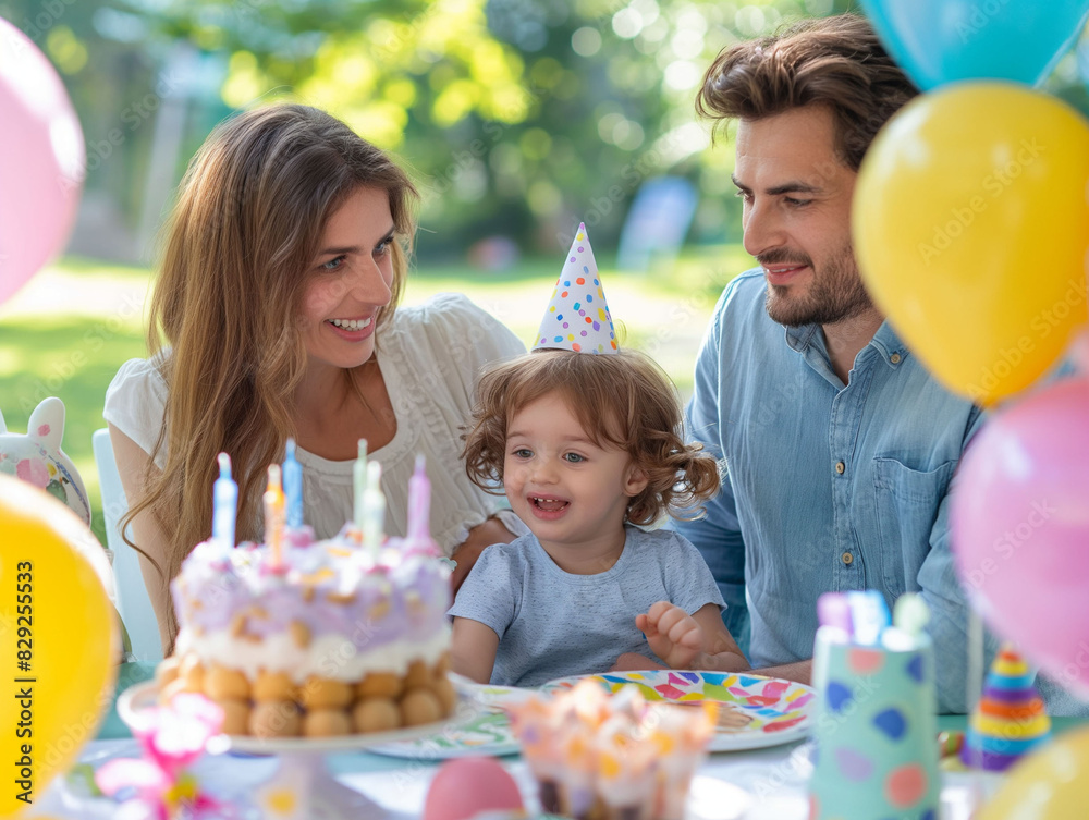 Family celebrating child's birthday, generative ai art Family celebrating child's birthday, generative ai art