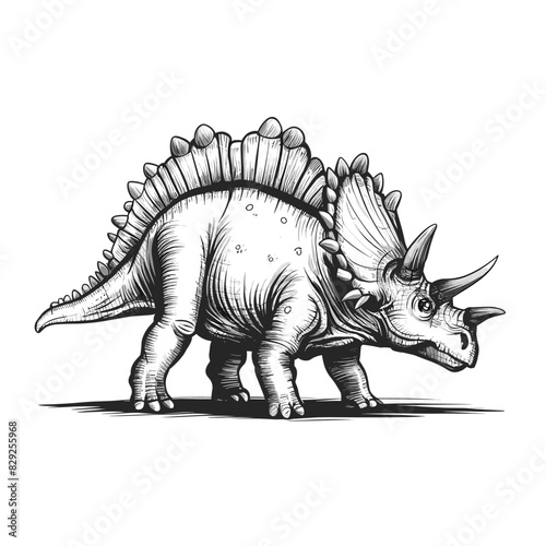 Dinosaur monochrome ink sketch vector drawing, engraving style illustration © Varun