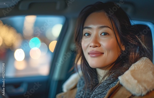 Happy-go-lucky Asian woman operating a vehicle © tongpatong