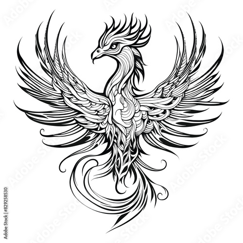 Cool simple black phonix outline tattoo