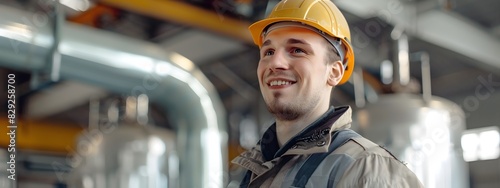Smiling Boilermaker Operating Heavy Industrial Equipment in Factory