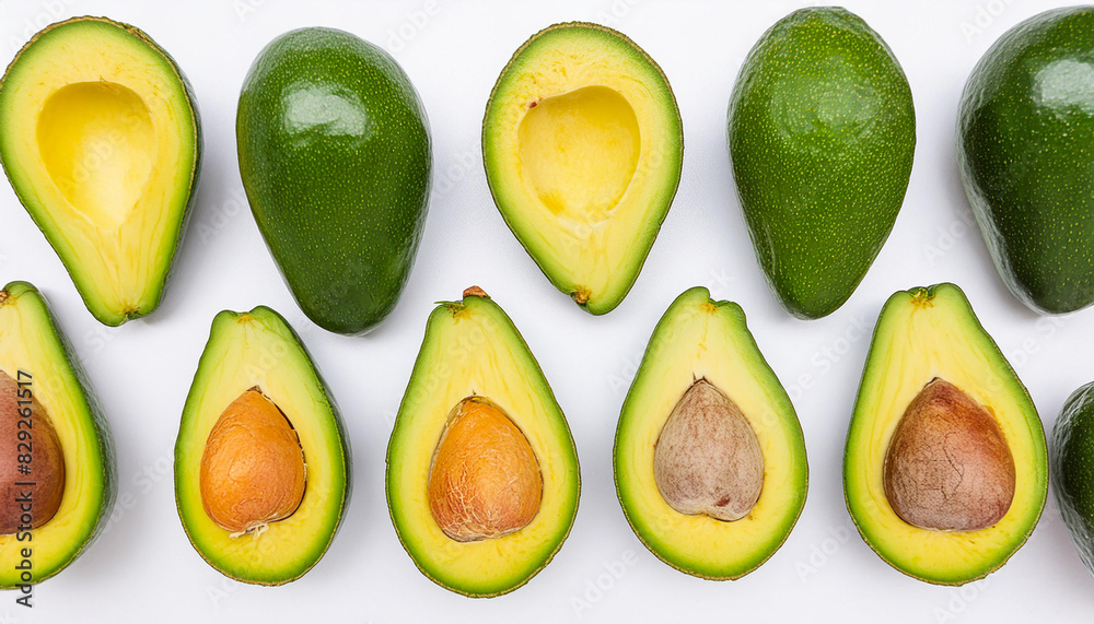 Fresh avocado pattern overhead view on white background Fresh avocado pattern overhead view on white background