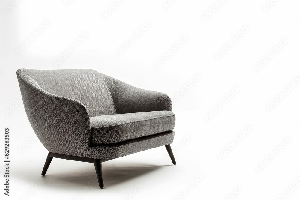 Grey sofa on white background in strict style