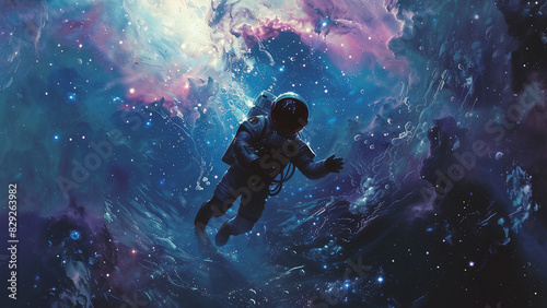 Astronaut Swimming in a Sea of Stars and Space