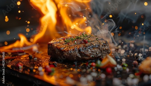 Grilled steak and flame photo