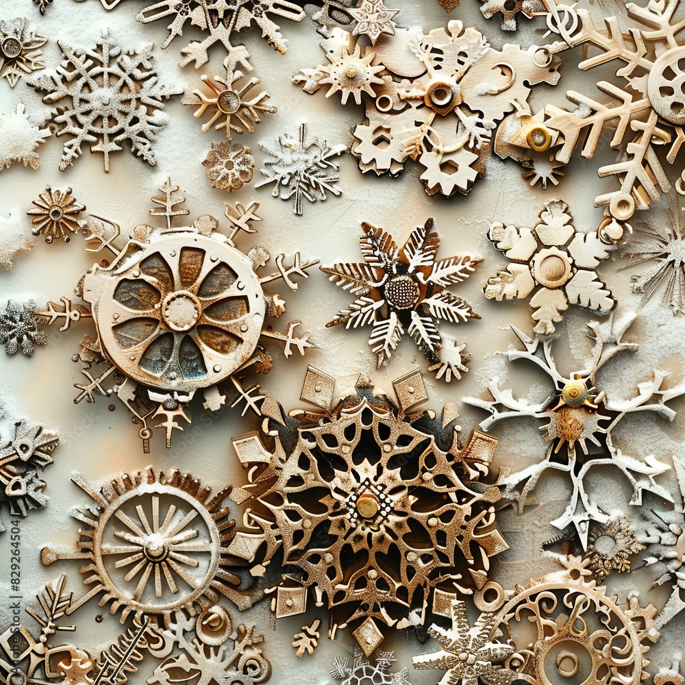 Steampunk Snowflakes a Captivating Background of Victorian-Inspired Cogs, Gears, and Snowflake Magic Steampunk Snowflakes a Captivating Background of Victorian-Inspired Cogs, Gears, and Snowflake Magic