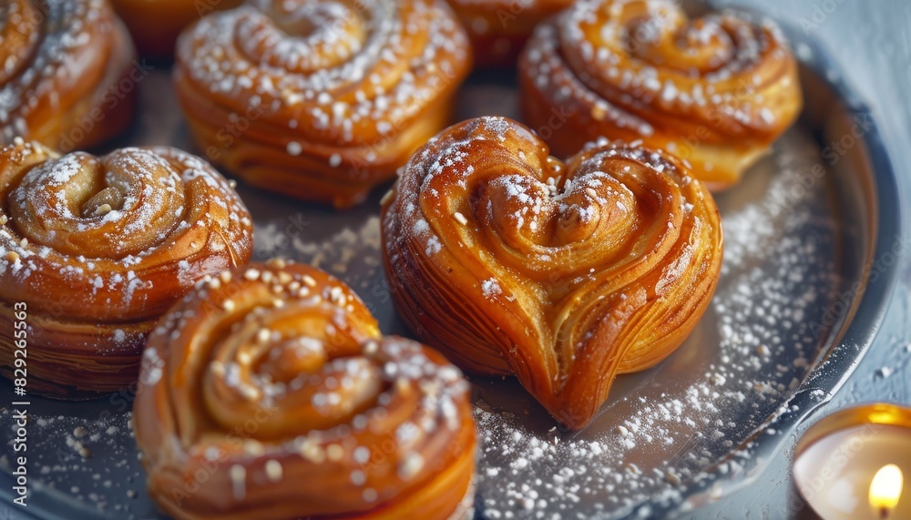 Heart shaped traditional Swedish cinnamon buns Heart shaped traditional Swedish cinnamon buns