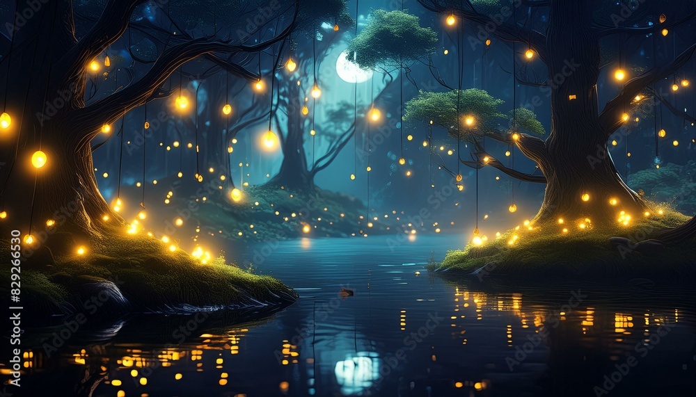 Obraz premium イルミネーションと森