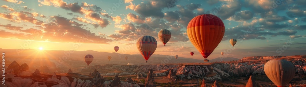 Obraz premium A hot air balloons against the sunset 