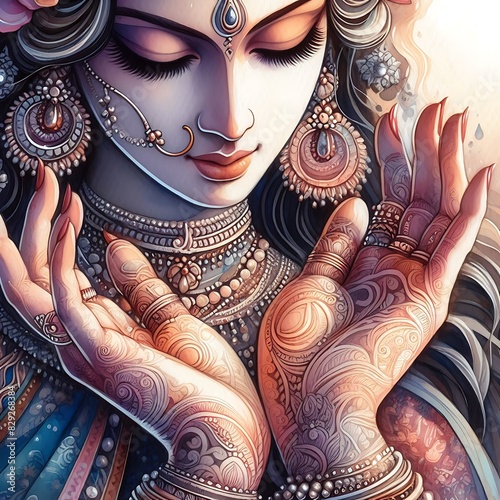 Watercolor Painting of Goddess Parvati's Graceful Hands: Illustration Wall Art photo