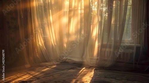 Sunlight streaming through sheer curtains into a room