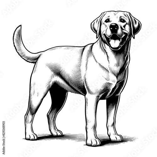 Hand drawn cute Labrador in full-body, vector sketch isolated on transparent background.	