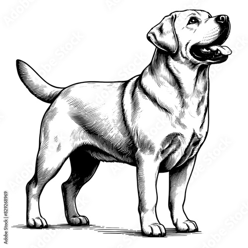 Hand drawn cute Labrador in full-body, vector sketch isolated on transparent background.	