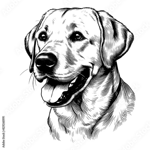 Hand drawn cute Labrador portrait, vector sketch isolated on transparent background.	