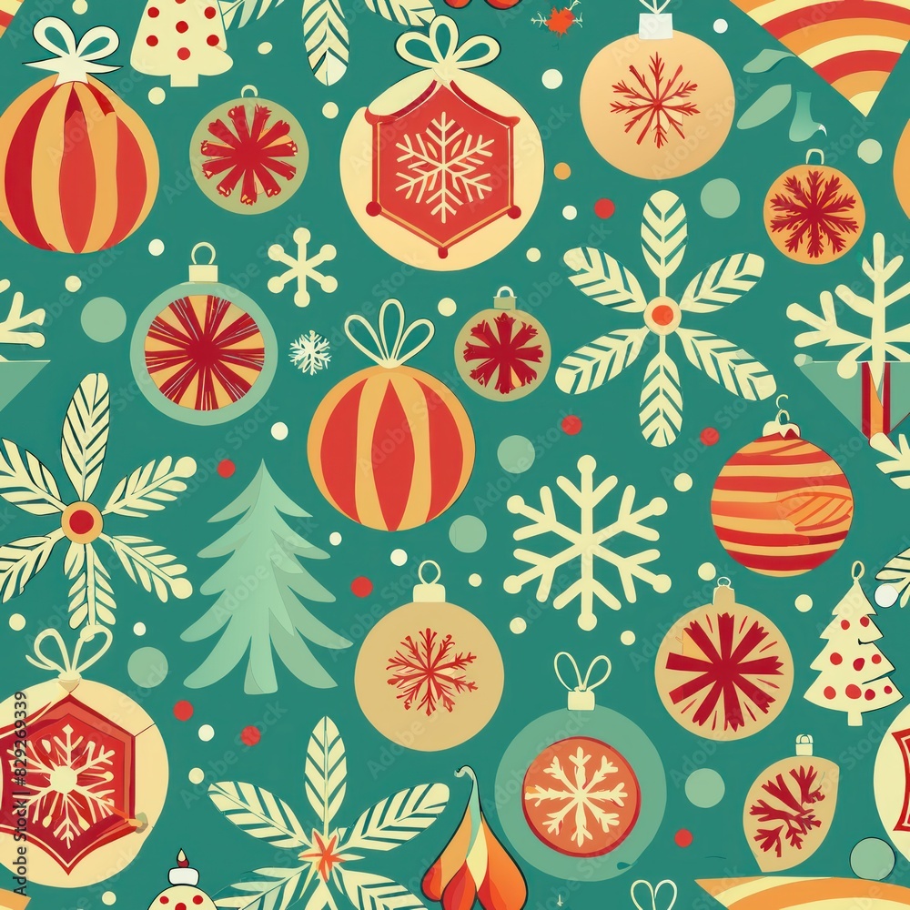 Seamless pattern of rounded lines with holiday-inspired motifs like snowflakes and ornaments, spreading joy and cheer, Generative AI Seamless pattern of rounded lines with holiday-inspired motifs like snowflakes and ornaments, spreading joy and cheer, Generative AI
