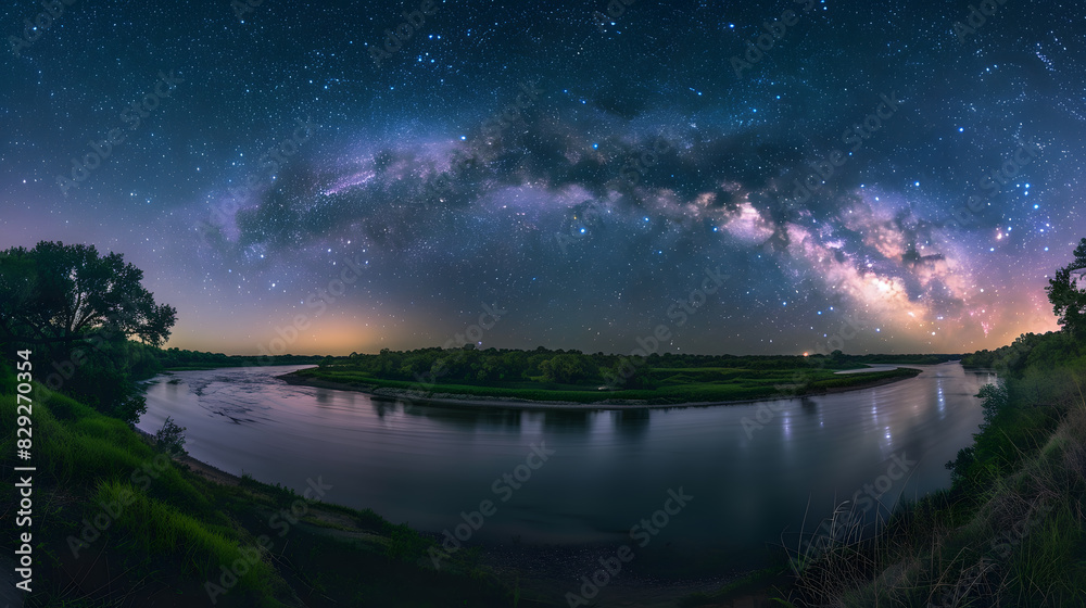 A beautiful night sky with a river in the foreground A beautiful night sky with a river in the foreground