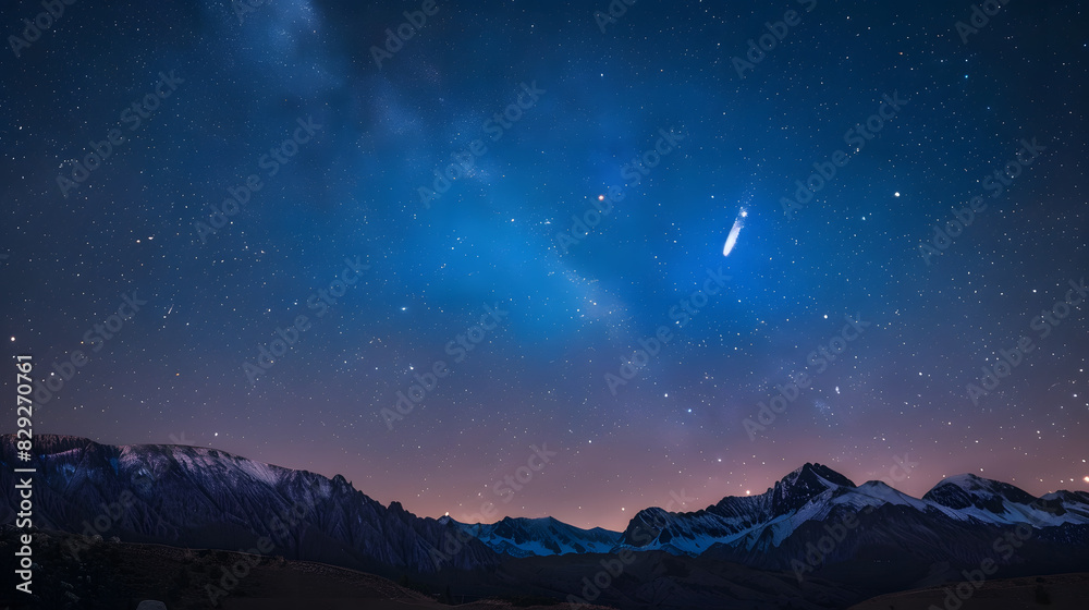 A beautiful night sky with a comet shooting across it A beautiful night sky with a comet shooting across it