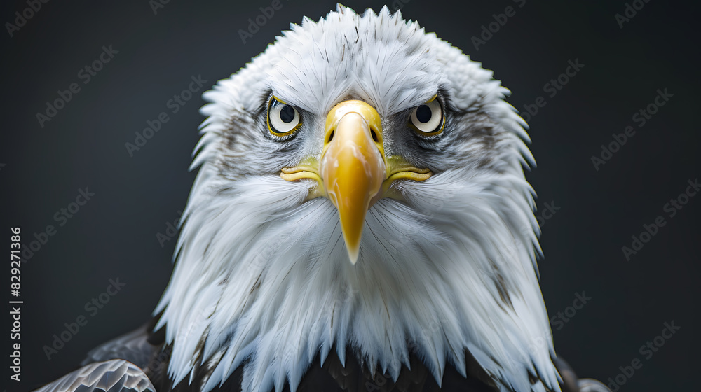 A bald eagle with its head held high and looking directly at the camera A bald eagle with its head held high and looking directly at the camera