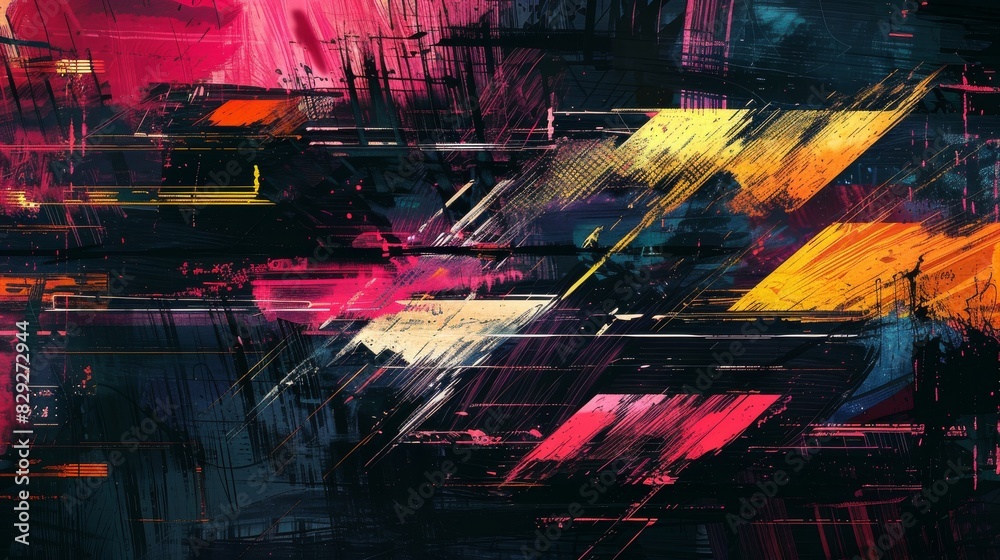  a vibrant abstract digital painting with dynamic streaks of bright colors and dark backgrounds