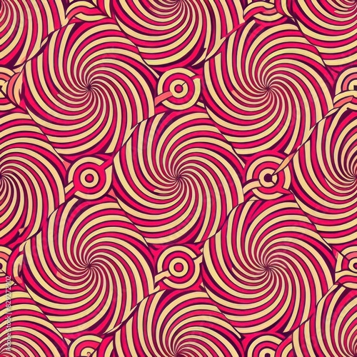 Seamless pattern of rounded lines with optical illusion effects like moiré patterns and spirals, adding a sense of movement and depth to your gift wrap, Generative AI 