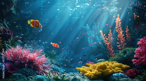 Underwater with colorful sea closeup life fishes and plant at seabed background  Colorful Coral reef landscape in the deep of ocean. Marine life concept.
