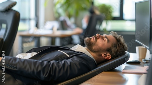  Tired Businessman Napping at Office Desk - Overwork, Fatigue, Break, Relaxation, 4K Wallpaper