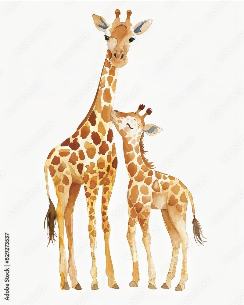 Giraffe with its child Watercolor Illustration