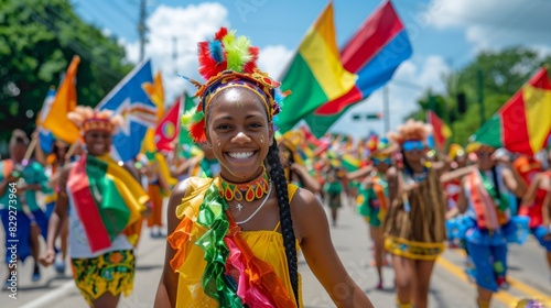 Celebratory Juneteenth Parade: Vibrant Marching Bands, Waving Flags, and Colorful Decorations Enhance Festive Atmosphere © PUKPIK