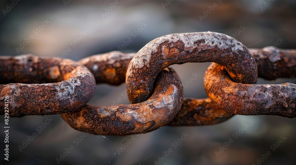 a close-up of a rusty chain made of metal. with a knot in the middle. a close-up of a rusty chain made of metal. with a knot in the middle.