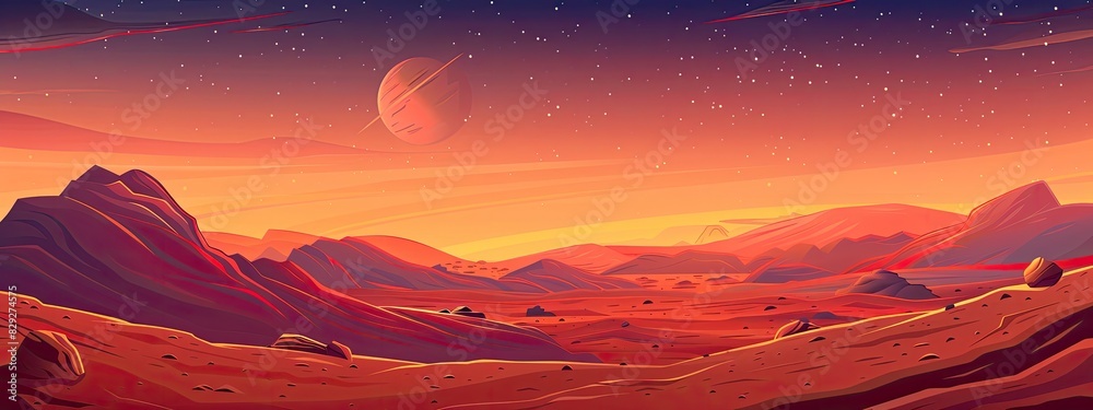 The surface of a Martian planet. Cartoon illustration. The surface of a Martian planet. Cartoon illustration.