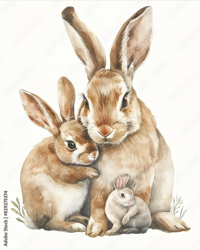 Fototapeta premium Rabbit Family Watercolor Illustration