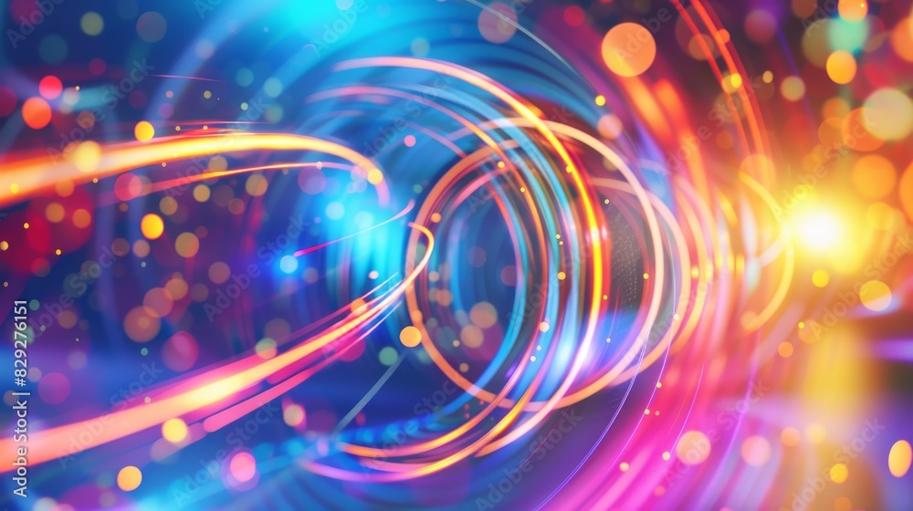 a bokeh effect, creating a dynamic and colorful background. The bright colors and glowing lines a bokeh effect, creating a dynamic and colorful background. The bright colors and glowing lines