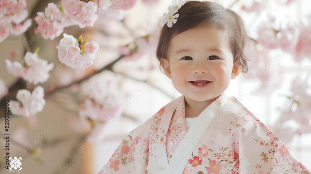 Baby kimono with a delicate cherry blossom print Baby kimono with a delicate cherry blossom print