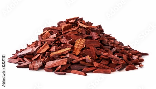 Red Sandalwood chips on white background photo