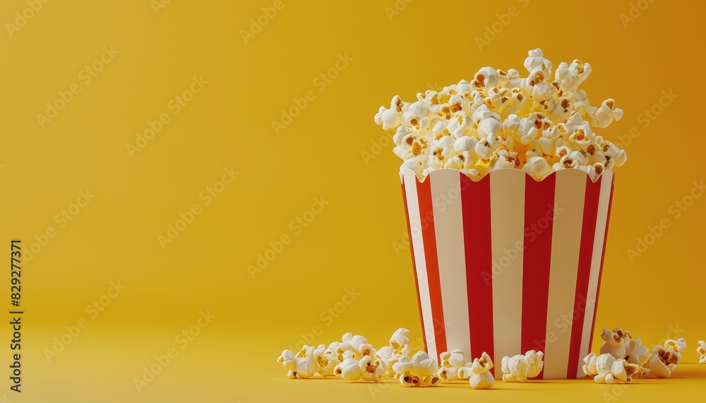 Red striped bucket mockup for popcorn isolated on yellow background