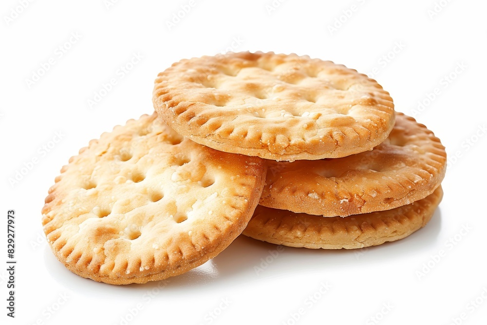 Round cracker alone on white background clear focus Round cracker alone on white background clear focus