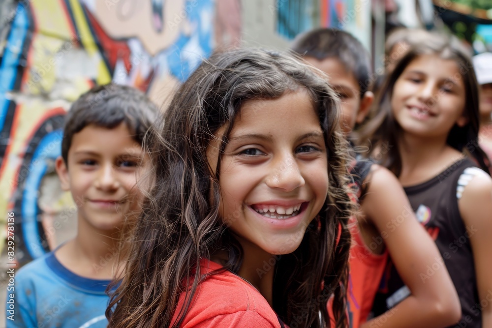 Portrait of a smiling little girl with her friends in the background Portrait of a smiling little girl with her friends in the background