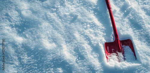 Snow shovel on snowy background